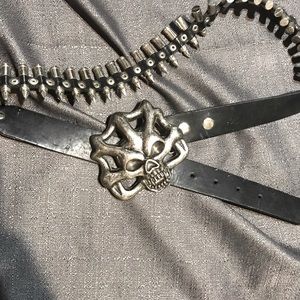 Genuine leather bullet belt with skull buckle goth